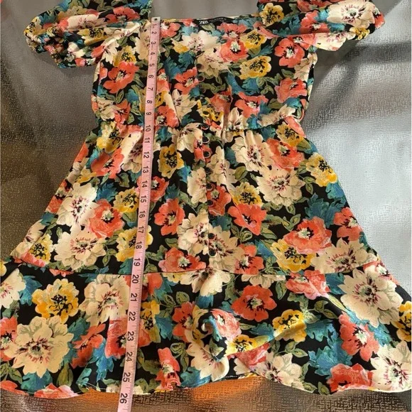 Zara Floral Puff Sleeve Satin Mini Dress Womens Small Cottage Milkmaid Coquette - Picture 4 of 8